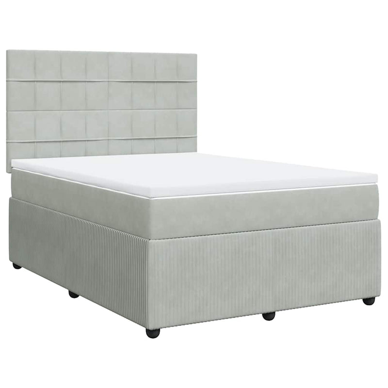 Pat box spring cu saltea, gri deschis, 140x190 cm, catifea