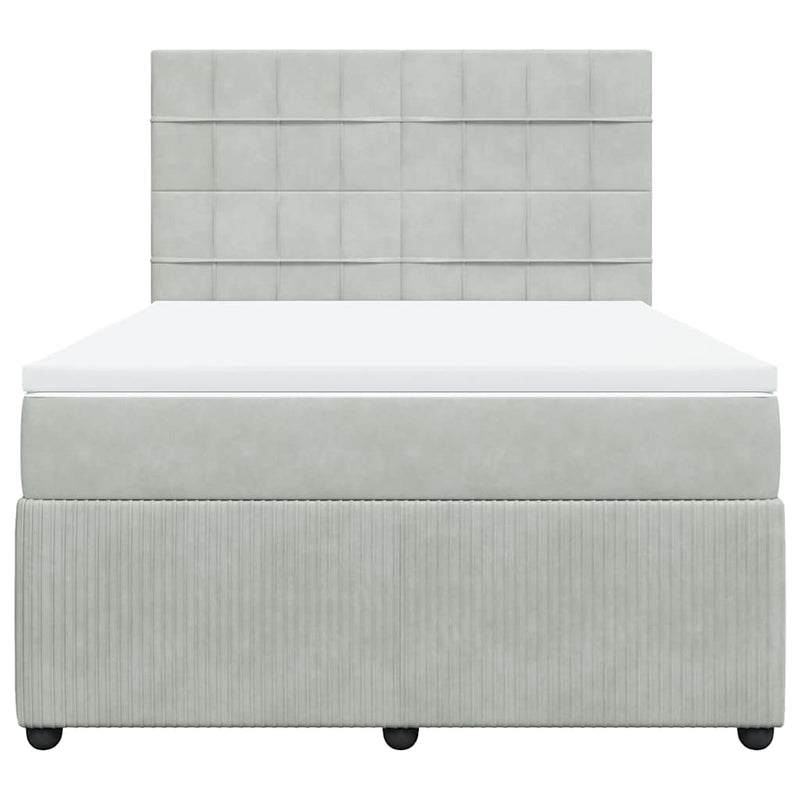 Pat box spring cu saltea, gri deschis, 140x190 cm, catifea