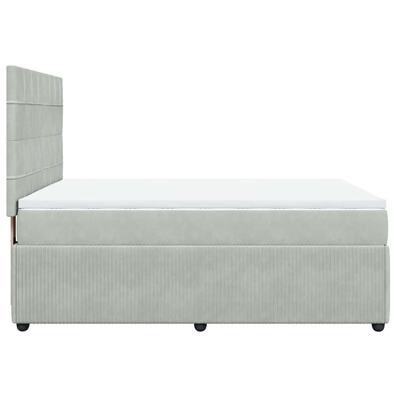 Pat box spring cu saltea, gri deschis, 140x190 cm, catifea