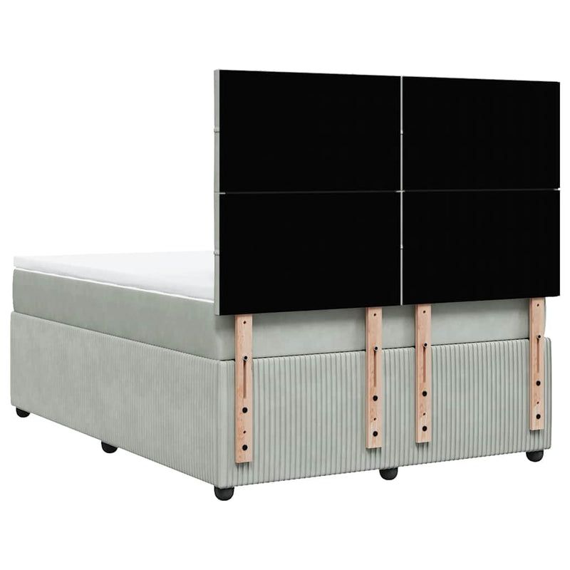 Pat box spring cu saltea, gri deschis, 140x190 cm, catifea