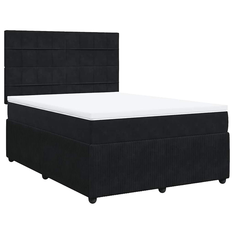 Pat box spring cu saltea, negru, 140x190 cm, catifea