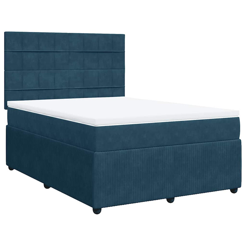 Pat box spring cu saltea, albastru închis, 140x190 cm, catifea