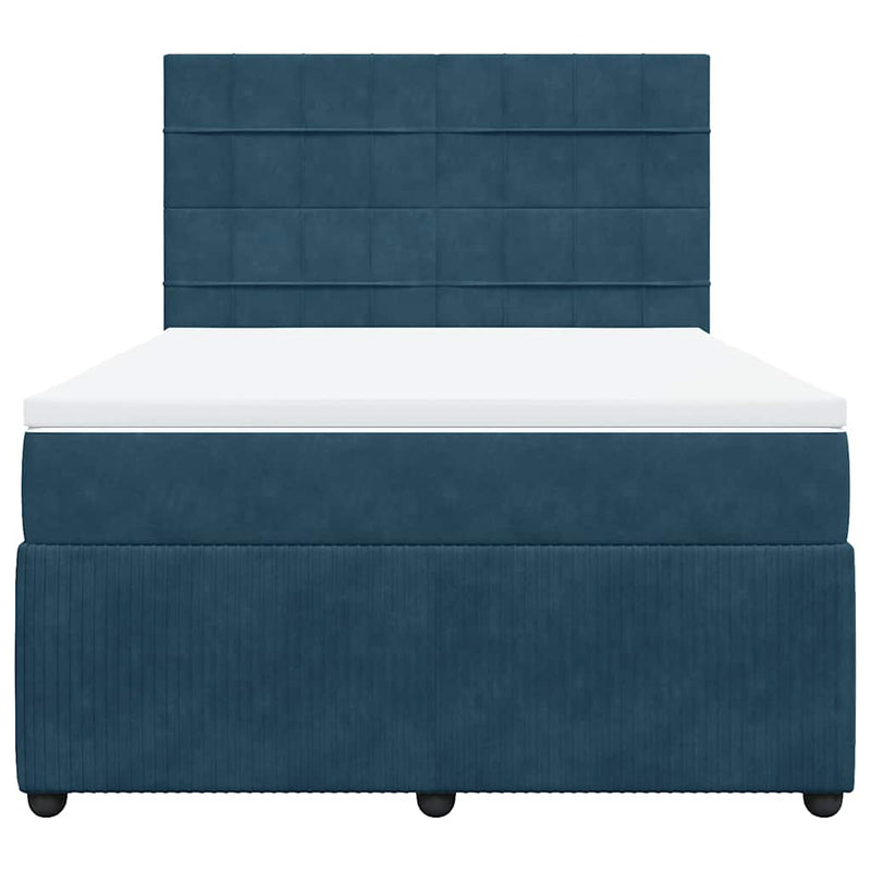 Pat box spring cu saltea, albastru închis, 140x190 cm, catifea