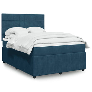 Pat box spring cu saltea, albastru închis, 140x190 cm, catifea