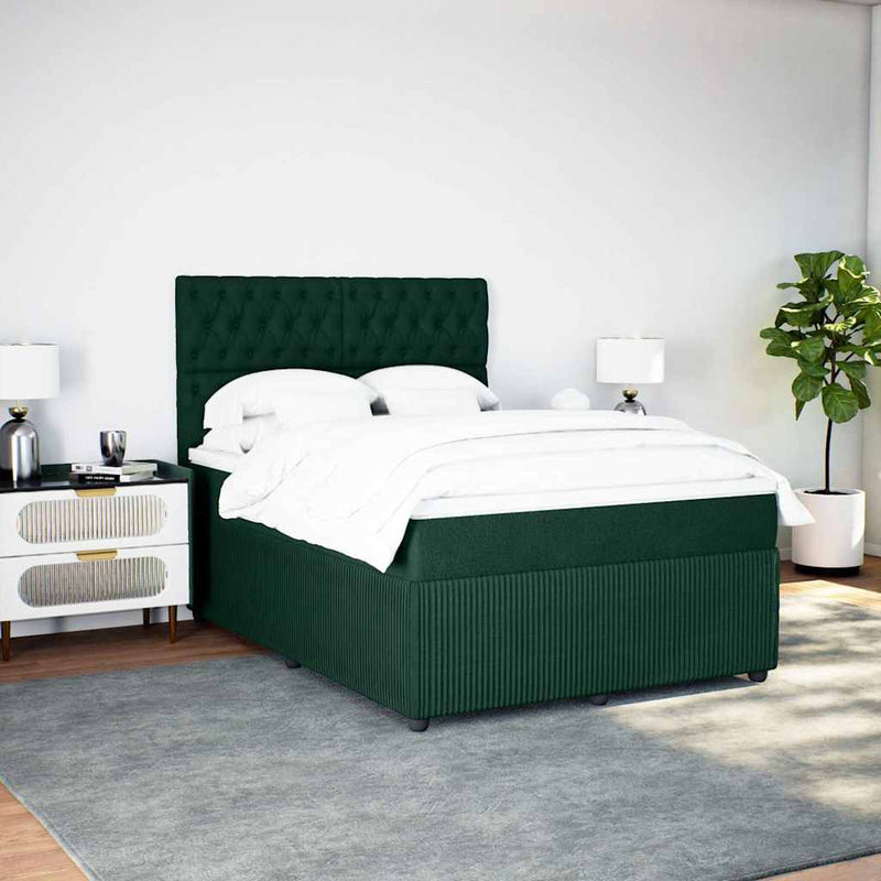 Pat box spring cu saltea, verde închis, 140x190 cm, catifea