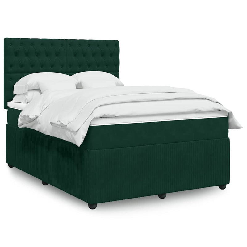 Pat box spring cu saltea, verde închis, 140x190 cm, catifea