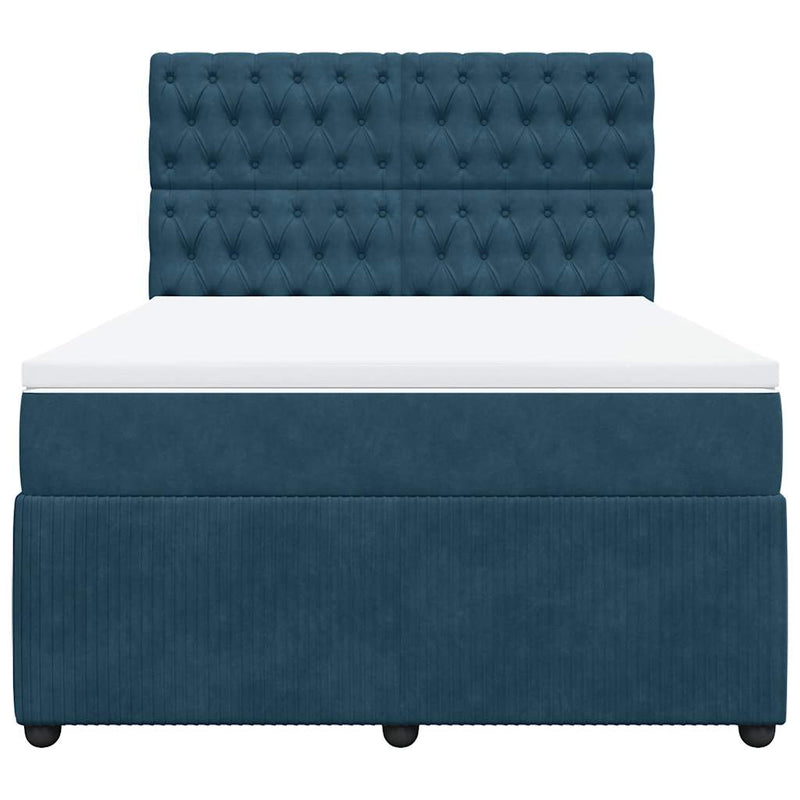 Pat box spring cu saltea, albastru închis, 140x190 cm, catifea