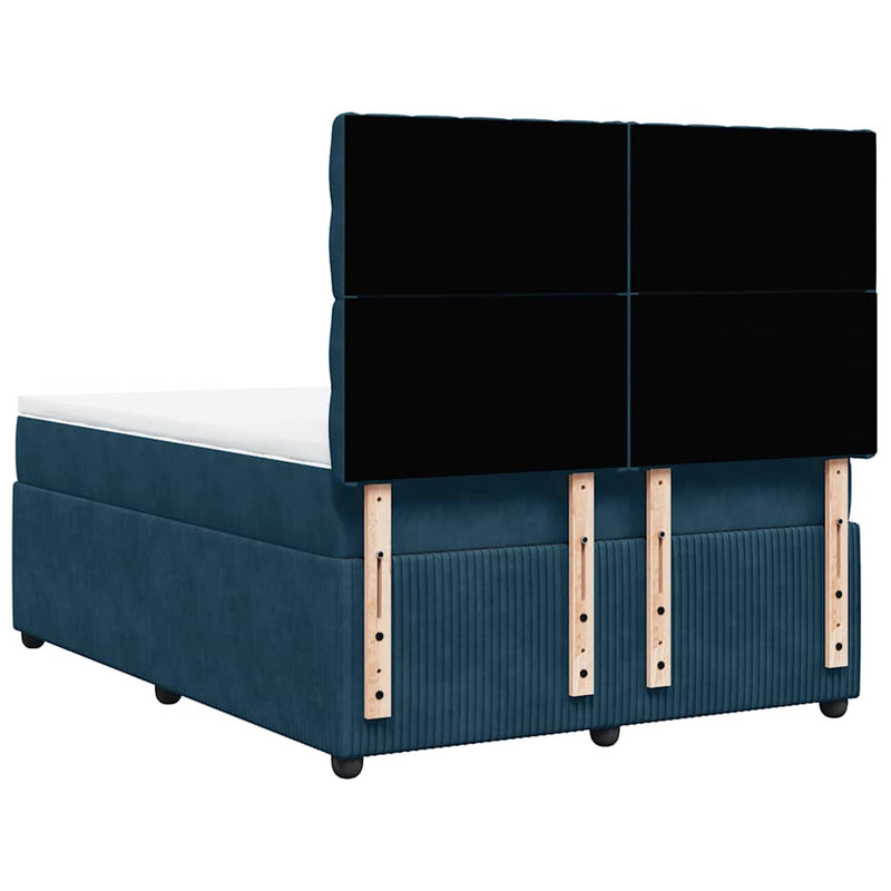 Pat box spring cu saltea, albastru închis, 140x190 cm, catifea