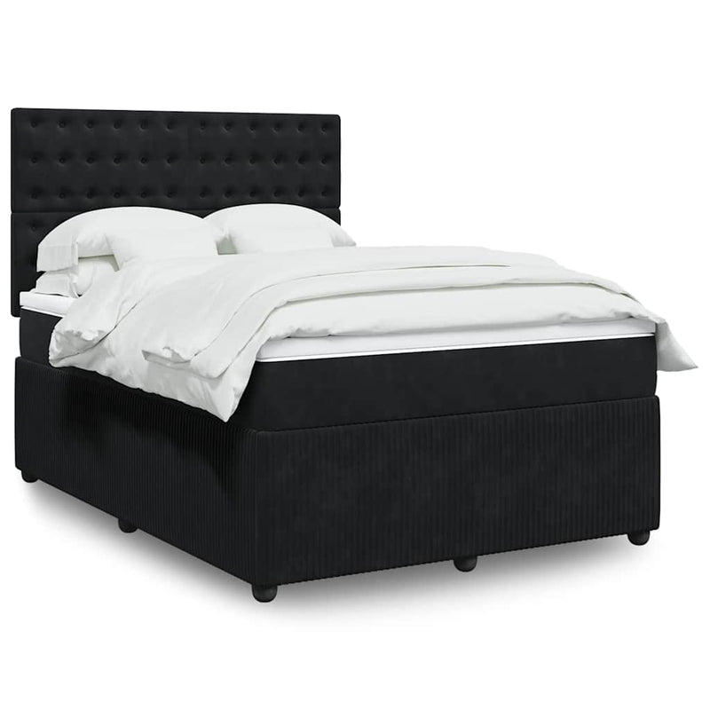 Pat box spring cu saltea, negru, 140x190 cm, catifea