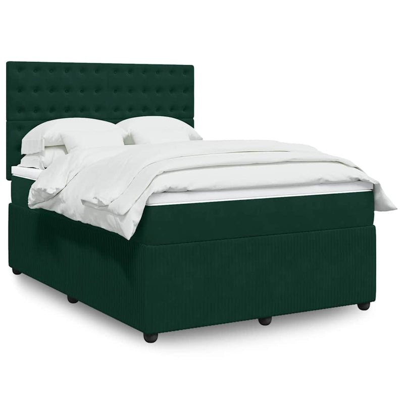 Pat box spring cu saltea, verde închis, 140x190 cm, catifea