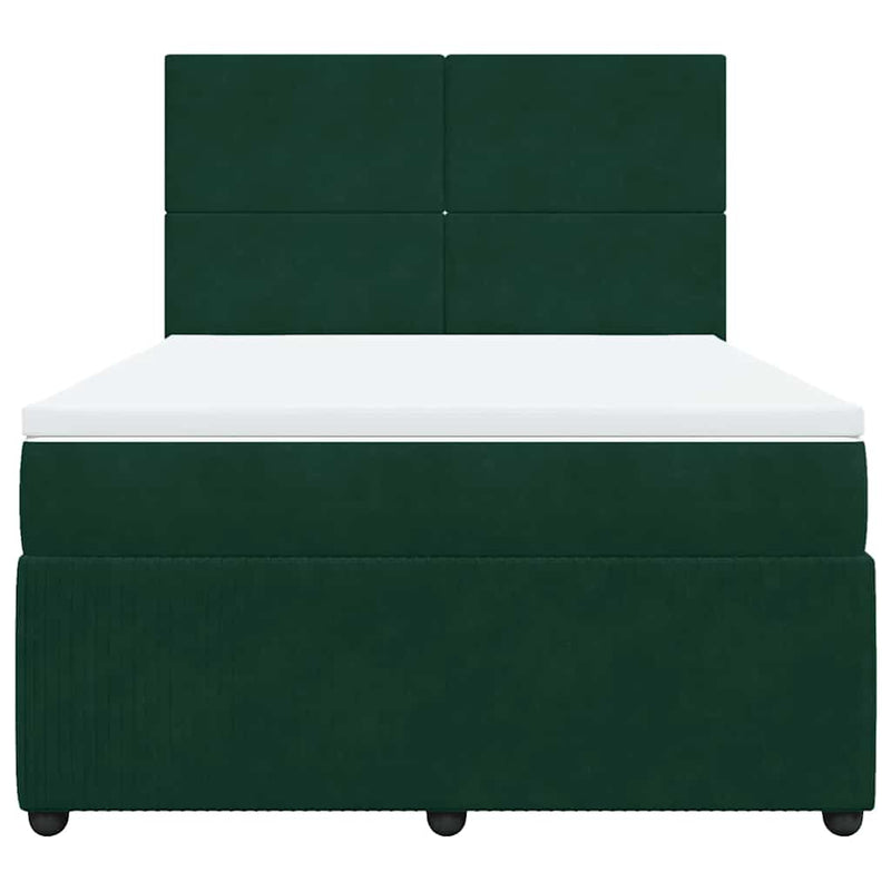 Pat box spring cu saltea, verde închis, 140x200 cm, catifea