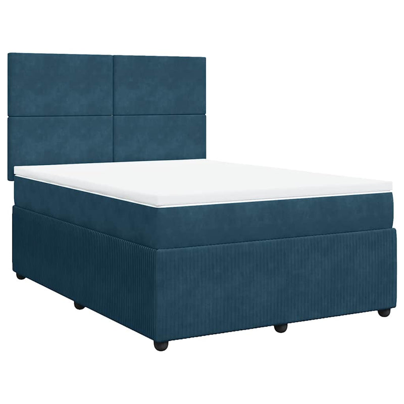 Pat box spring cu saltea, albastru închis, 140x200 cm, catifea