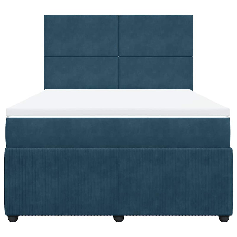 Pat box spring cu saltea, albastru închis, 140x200 cm, catifea