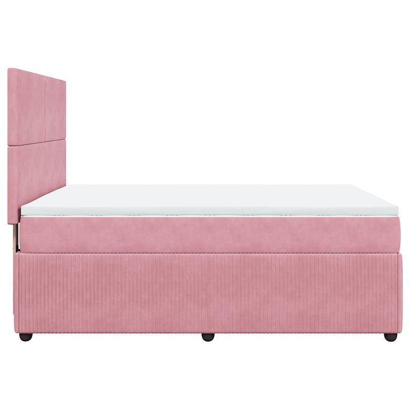 Pat box spring cu saltea, roz, 140x200 cm, catifea