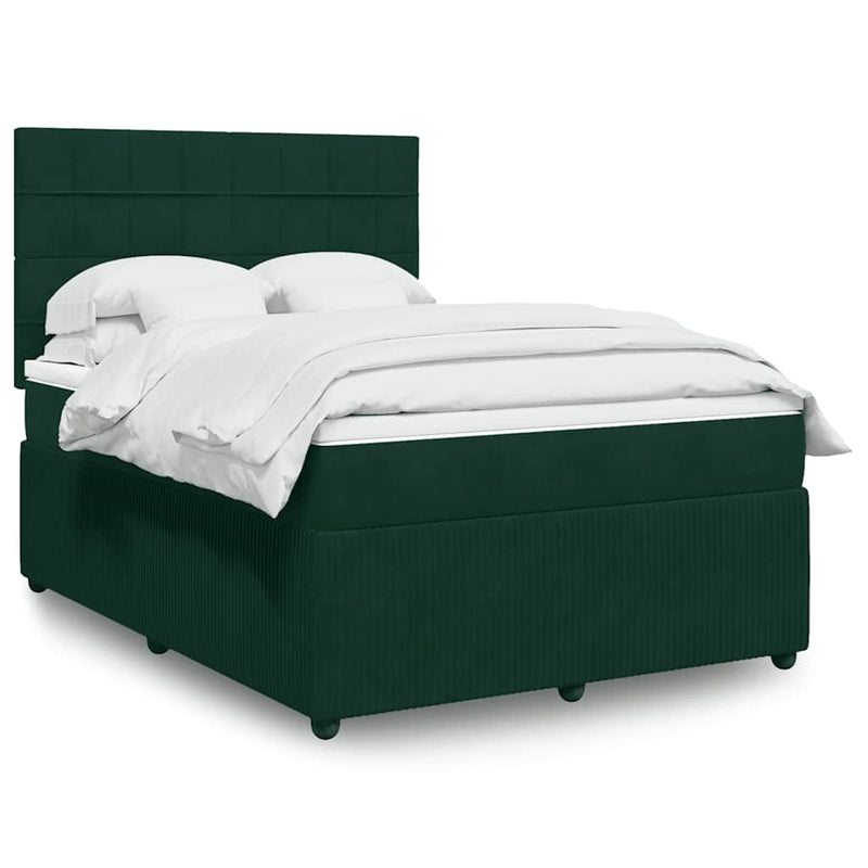 Pat box spring cu saltea, verde închis, 140x200 cm, catifea