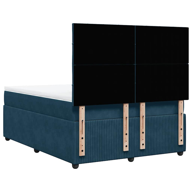 Pat box spring cu saltea, albastru închis, 140x200 cm, catifea