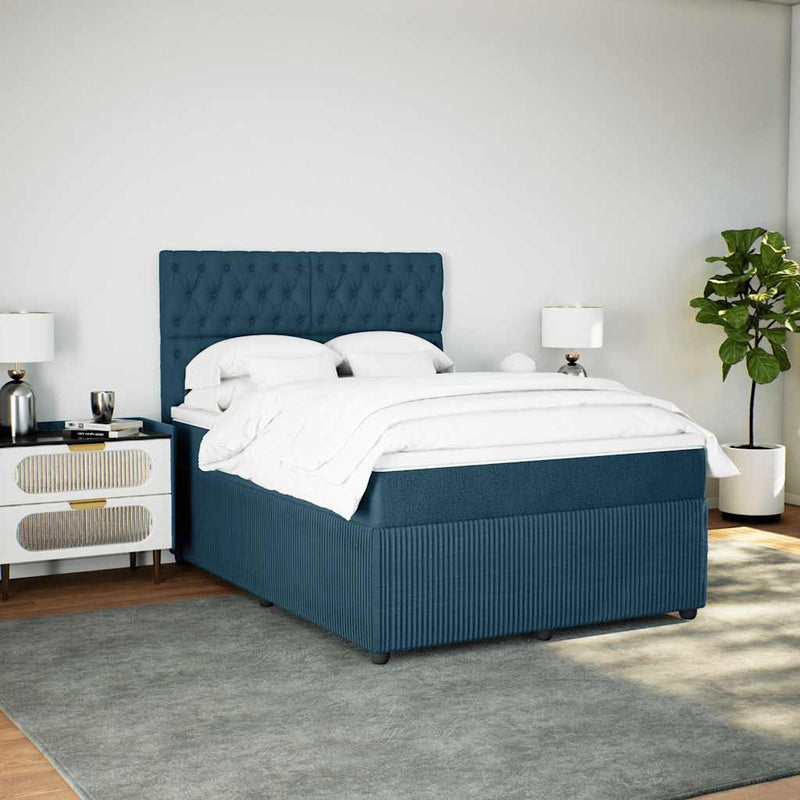 Pat box spring cu saltea, albastru închis, 140x200 cm, catifea