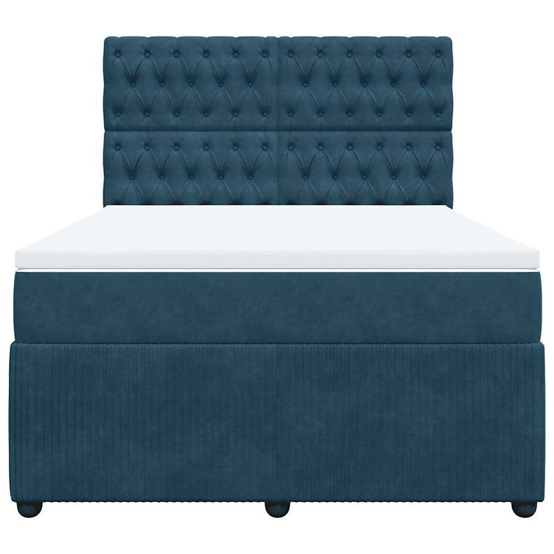 Pat box spring cu saltea, albastru închis, 140x200 cm, catifea