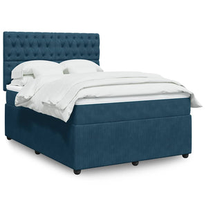 Pat box spring cu saltea, albastru închis, 140x200 cm, catifea