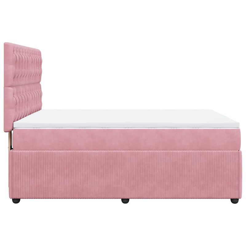Pat box spring cu saltea, roz, 140x200 cm, catifea