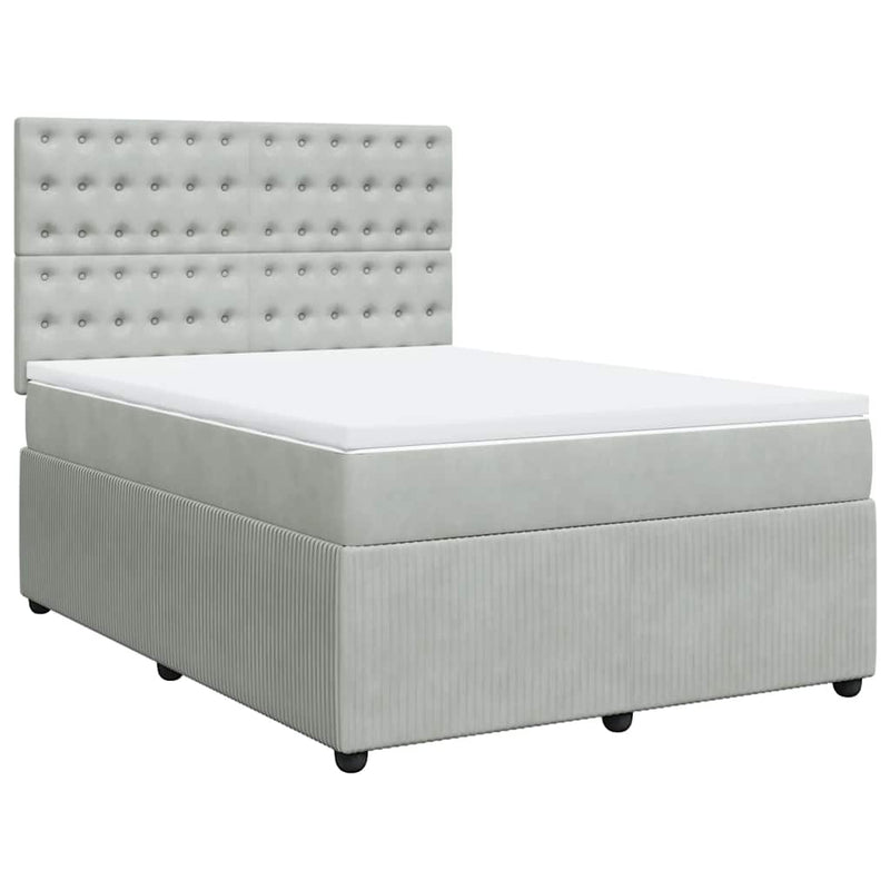 Pat box spring cu saltea, gri deschis, 140x200 cm, catifea