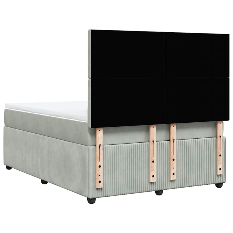Pat box spring cu saltea, gri deschis, 140x200 cm, catifea