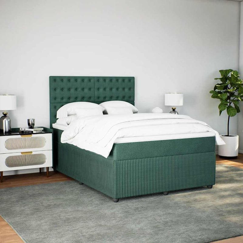 Pat box spring cu saltea, verde închis, 140x200 cm, catifea