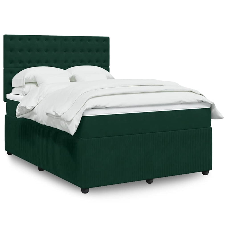 Pat box spring cu saltea, verde închis, 140x200 cm, catifea