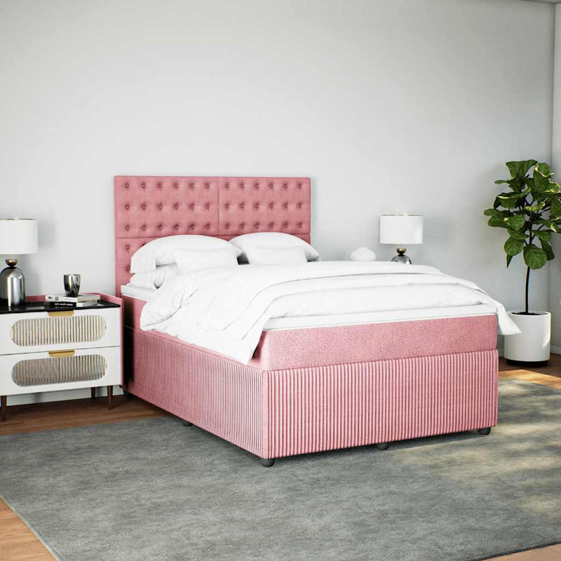 Pat box spring cu saltea, roz, 140x200 cm, catifea