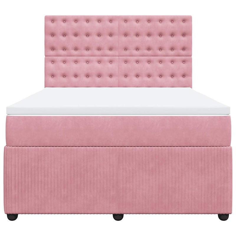 Pat box spring cu saltea, roz, 140x200 cm, catifea