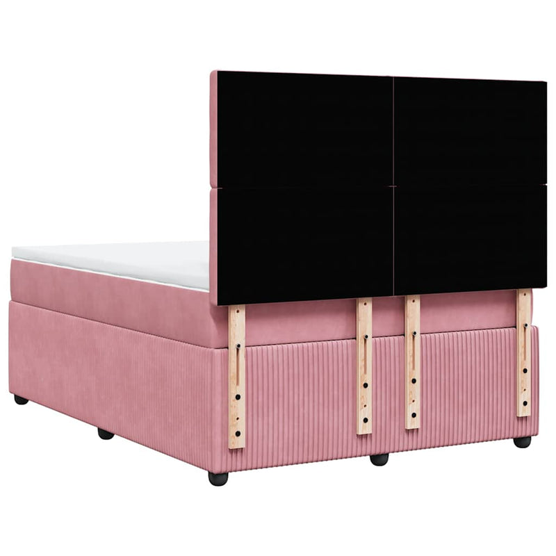 Pat box spring cu saltea, roz, 140x200 cm, catifea