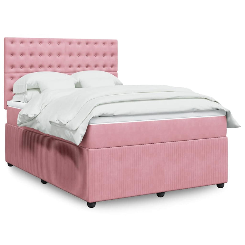 Pat box spring cu saltea, roz, 140x200 cm, catifea