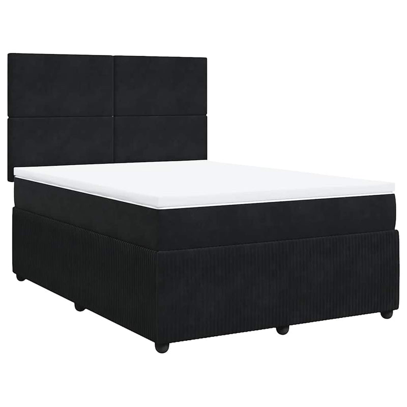 Pat box spring cu saltea, negru, 160x200 cm, catifea