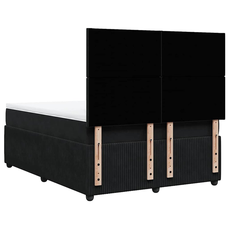 Pat box spring cu saltea, negru, 160x200 cm, catifea