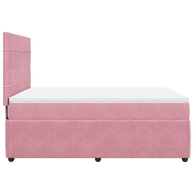 Pat box spring cu saltea, roz, 160x200 cm, catifea