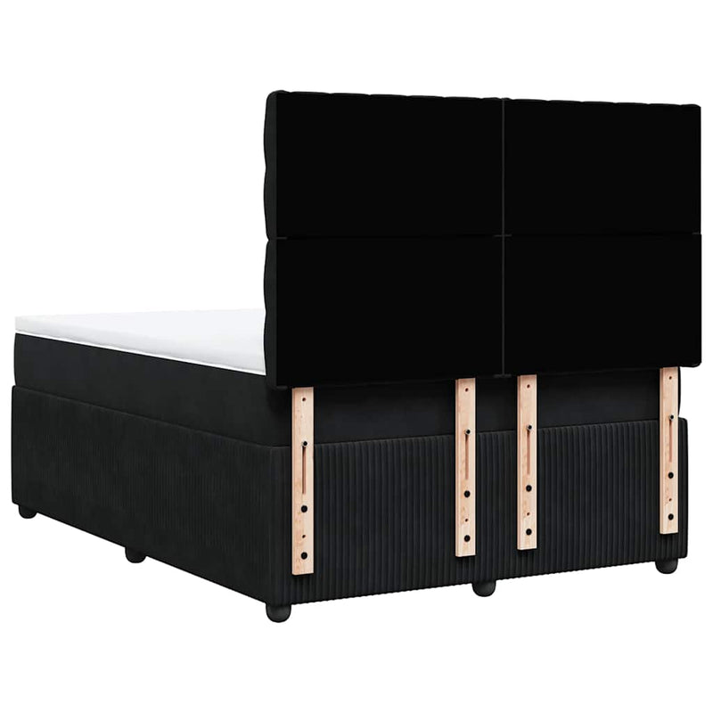 Pat box spring cu saltea, negru, 160x200 cm, catifea