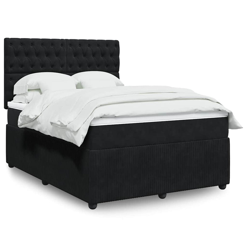 Pat box spring cu saltea, negru, 160x200 cm, catifea