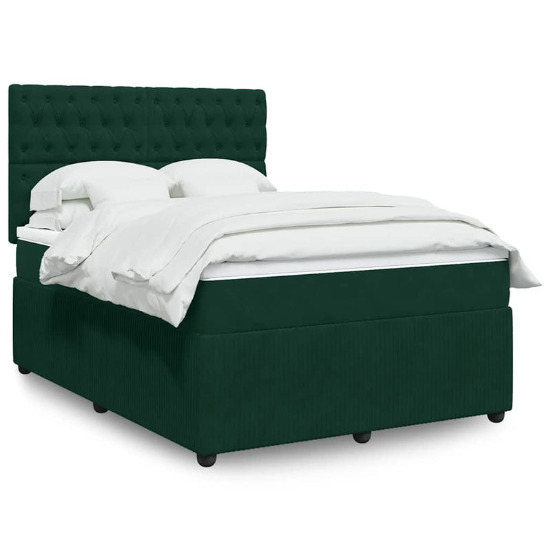 Pat box spring cu saltea, verde închis, 160x200 cm, catifea