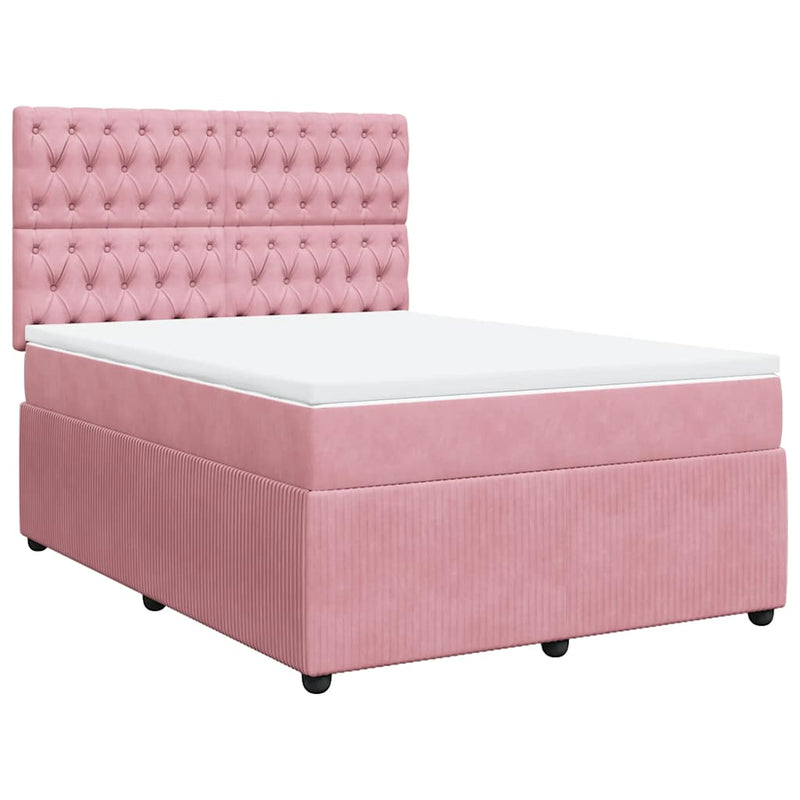 Pat box spring cu saltea, roz, 160x200 cm, catifea