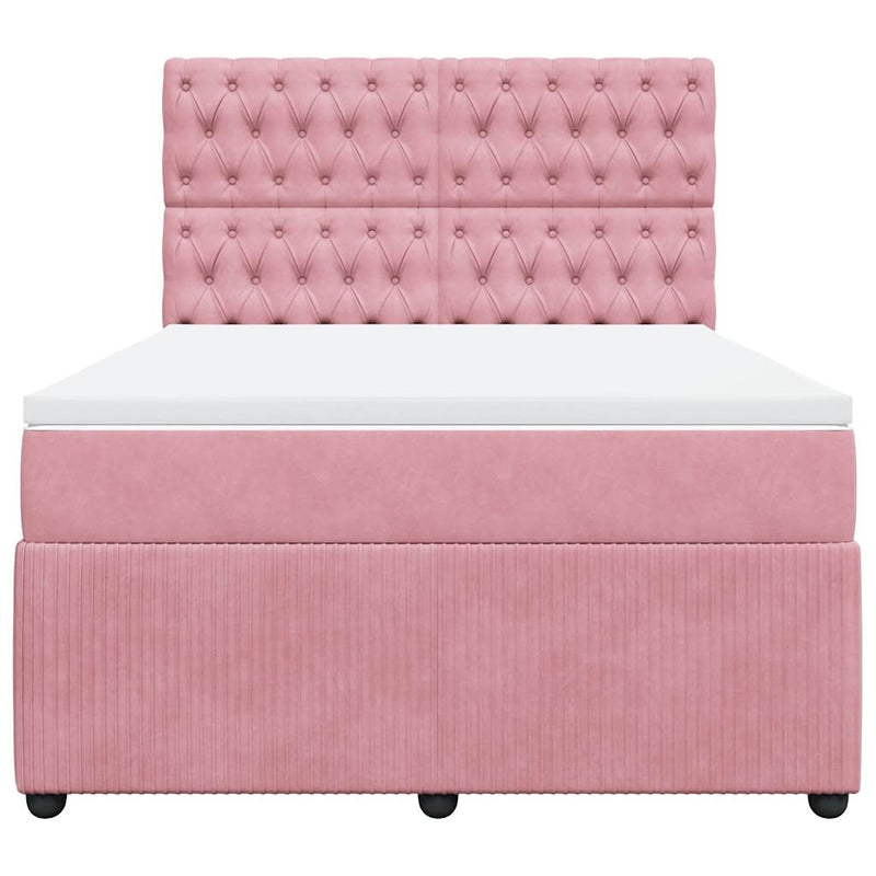 Pat box spring cu saltea, roz, 160x200 cm, catifea