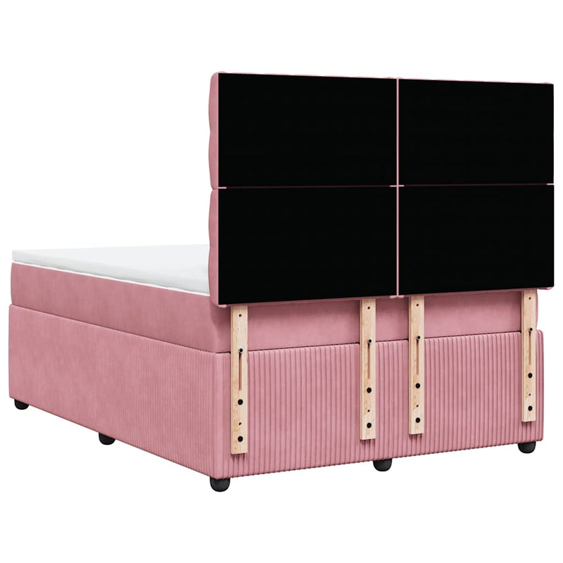 Pat box spring cu saltea, roz, 160x200 cm, catifea