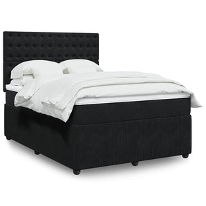 Pat box spring cu saltea, negru, 160x200 cm, catifea