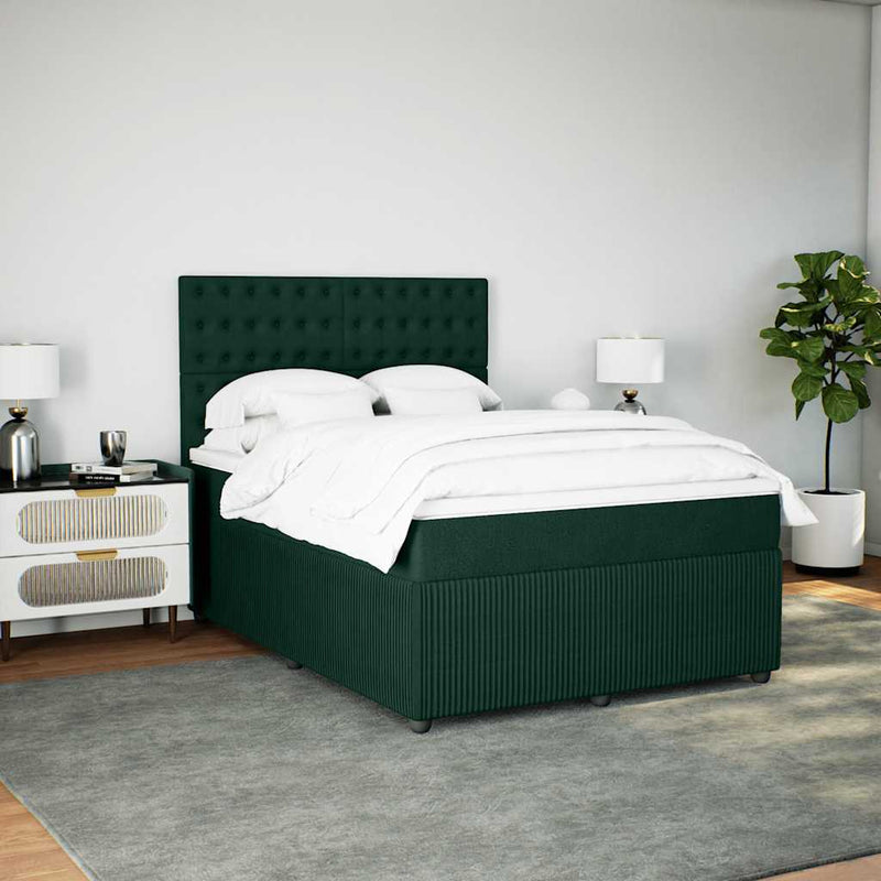 Pat box spring cu saltea, verde închis, 160x200 cm, catifea