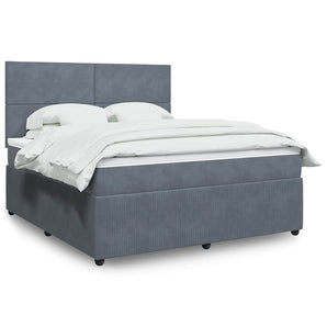 Pat box spring cu saltea, gri închis, 180x200 cm, catifea