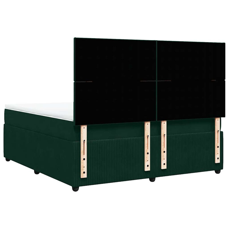 Pat box spring cu saltea, verde închis, 180x200 cm, catifea