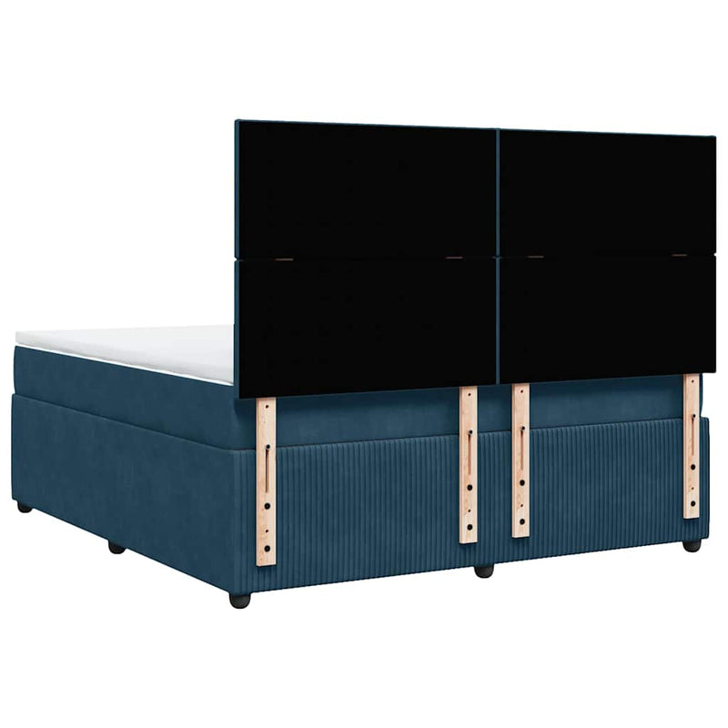 Pat box spring cu saltea, albastru închis, 180x200 cm, catifea