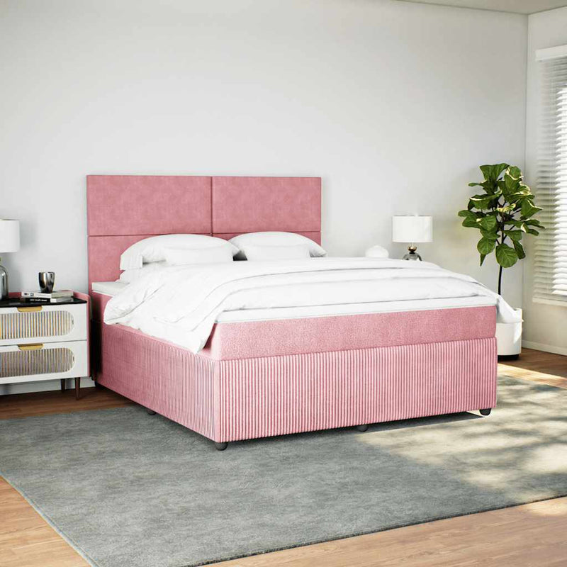 Pat box spring cu saltea, roz, 180x200 cm, catifea
