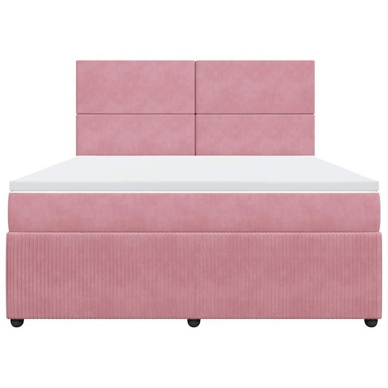 Pat box spring cu saltea, roz, 180x200 cm, catifea