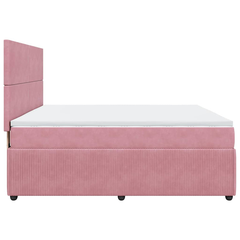 Pat box spring cu saltea, roz, 180x200 cm, catifea