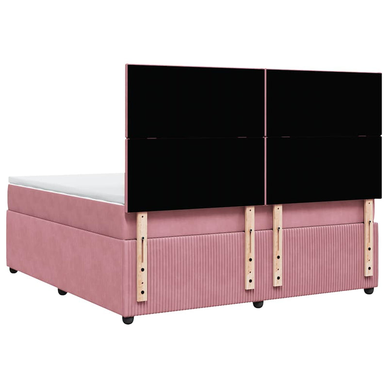 Pat box spring cu saltea, roz, 180x200 cm, catifea